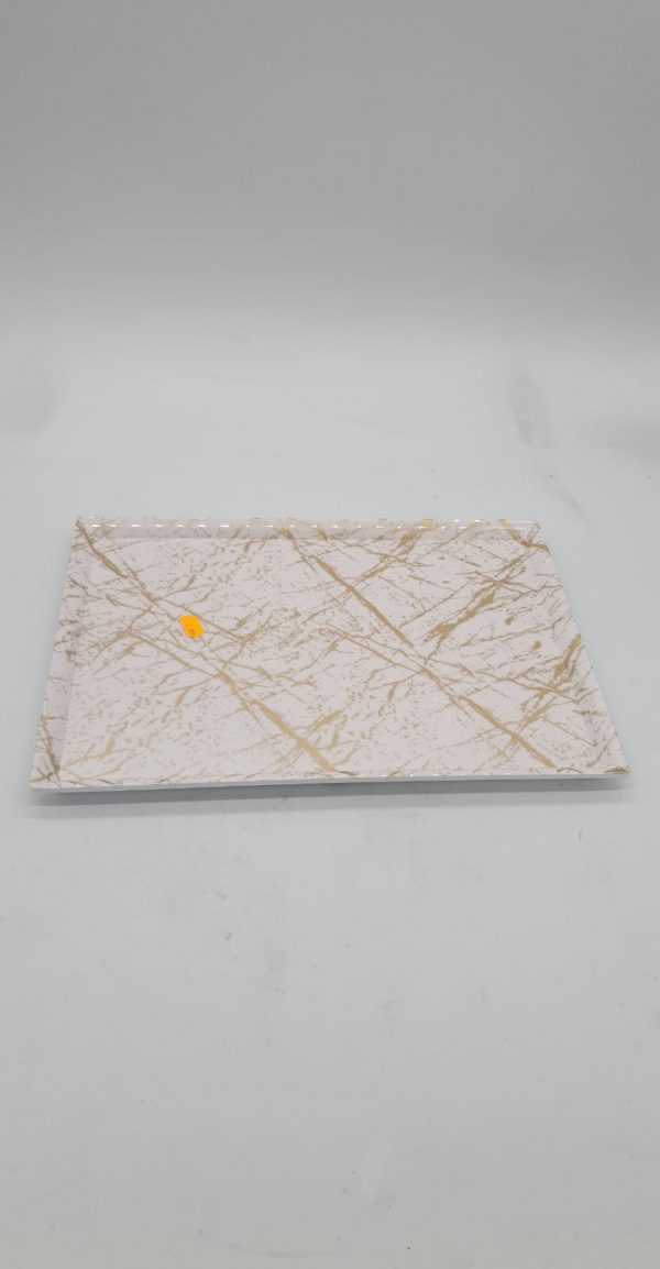 plateau assiette rectangle mélamine marbré gold 25cm/33cm