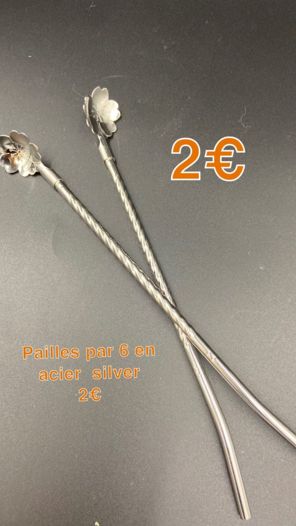 Paille en inox argenté pour lattée /6