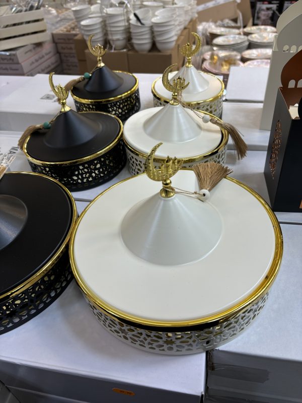 Tajine plat de service gold et blanc /3